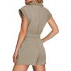 imageCicy Bell Womens Casual Cap Sleeve Rompers Textured Zip Up Collared Short Jumpsuit Elastic Waist Summer OutfitKhaki