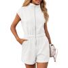 imageCicy Bell Womens Casual Cap Sleeve Rompers Textured Zip Up Collared Short Jumpsuit Elastic Waist Summer OutfitWhite