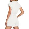imageCicy Bell Womens Casual Cap Sleeve Rompers Textured Zip Up Collared Short Jumpsuit Elastic Waist Summer OutfitWhite