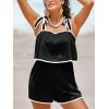 imageCicy Bell Womens Casual Sleeveless Romper Contrast Trim Adjustable Tie Shoulder Loose Fit Short JumpsuitsBlack