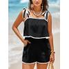 imageCicy Bell Womens Casual Sleeveless Romper Contrast Trim Adjustable Tie Shoulder Loose Fit Short JumpsuitsBlack