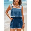 imageCicy Bell Womens Casual Sleeveless Romper Contrast Trim Adjustable Tie Shoulder Loose Fit Short JumpsuitsBlue