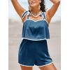 imageCicy Bell Womens Casual Sleeveless Romper Contrast Trim Adjustable Tie Shoulder Loose Fit Short JumpsuitsBlue