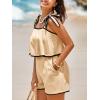 imageCicy Bell Womens Casual Sleeveless Romper Contrast Trim Adjustable Tie Shoulder Loose Fit Short JumpsuitsKhaki