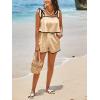 imageCicy Bell Womens Casual Sleeveless Romper Contrast Trim Adjustable Tie Shoulder Loose Fit Short JumpsuitsKhaki