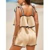 imageCicy Bell Womens Casual Sleeveless Romper Contrast Trim Adjustable Tie Shoulder Loose Fit Short JumpsuitsKhaki