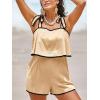 imageCicy Bell Womens Casual Sleeveless Romper Contrast Trim Adjustable Tie Shoulder Loose Fit Short JumpsuitsKhaki