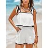 imageCicy Bell Womens Casual Sleeveless Romper Contrast Trim Adjustable Tie Shoulder Loose Fit Short JumpsuitsWhite