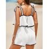 imageCicy Bell Womens Casual Sleeveless Romper Contrast Trim Adjustable Tie Shoulder Loose Fit Short JumpsuitsWhite