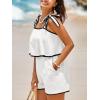 imageCicy Bell Womens Casual Sleeveless Romper Contrast Trim Adjustable Tie Shoulder Loose Fit Short JumpsuitsWhite