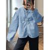 imageCicy Bell Womens Cropped Collarless Denim Shirts Jackets Frog Button Trendy Jean Shackets Lightweight Casual CoatLight Blue