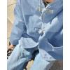 imageCicy Bell Womens Cropped Collarless Denim Shirts Jackets Frog Button Trendy Jean Shackets Lightweight Casual CoatLight Blue