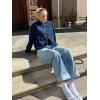 imageCicy Bell Womens Cropped Collarless Denim Shirts Jackets Frog Button Trendy Jean Shackets Lightweight Casual CoatNavy