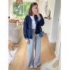 imageCicy Bell Womens Cropped Collarless Denim Shirts Jackets Frog Button Trendy Jean Shackets Lightweight Casual CoatNavy