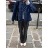 imageCicy Bell Womens Cropped Collarless Denim Shirts Jackets Frog Button Trendy Jean Shackets Lightweight Casual CoatNavy