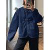 imageCicy Bell Womens Cropped Collarless Denim Shirts Jackets Frog Button Trendy Jean Shackets Lightweight Casual CoatNavy
