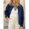 imageCicy Bell Womens Cropped Collarless Denim Shirts Jackets Frog Button Trendy Jean Shackets Lightweight Casual CoatNavy