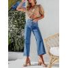 imageCicy Bell Womens High Waisted Cropped Jeans Trendy Stretchy Button Fly Straight Wide Leg Capri Denim PantsBlue