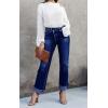 imageCicy Bell Womens High Waisted Crossover Jeans 2024 Straight Leg Stretch Casual Cuffed Denim PantsNavy