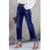 imageCicy Bell Womens High Waisted Crossover Jeans 2024 Straight Leg Stretch Casual Cuffed Denim PantsNavy