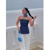 imageCicy Bell Womens Strapless Tube Tops Fitted Ribbed Knit Y2K Going Out T Shirts Summer Side Zipper Backless Bandeau TopsNavy