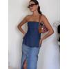 imageCicy Bell Womens Strapless Tube Tops Fitted Ribbed Knit Y2K Going Out T Shirts Summer Side Zipper Backless Bandeau TopsNavy