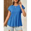 imageCicy Bell Womens Summer Peplum Blouse Casual Dressy Cap Sleeve Pleated Tops Ribbed Knit Crew Neck ShirtsBlue