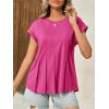 imageCicy Bell Womens Summer Peplum Blouse Casual Dressy Cap Sleeve Pleated Tops Ribbed Knit Crew Neck ShirtsRose Red