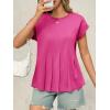 imageCicy Bell Womens Summer Peplum Blouse Casual Dressy Cap Sleeve Pleated Tops Ribbed Knit Crew Neck ShirtsRose Red