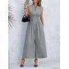 imageCicy Bell Womens V Neck Casual Dressy Jumpsuits Smocked Zip Up Sleeveless Wide Leg Jumpsuit Summer Teacher Work OutfitGrey