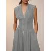 imageCicy Bell Womens V Neck Casual Dressy Jumpsuits Smocked Zip Up Sleeveless Wide Leg Jumpsuit Summer Teacher Work OutfitGrey