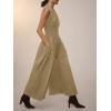 imageCicy Bell Womens V Neck Casual Dressy Jumpsuits Smocked Zip Up Sleeveless Wide Leg Jumpsuit Summer Teacher Work OutfitKhaki