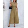 imageCicy Bell Womens V Neck Casual Dressy Jumpsuits Smocked Zip Up Sleeveless Wide Leg Jumpsuit Summer Teacher Work OutfitKhaki