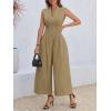 imageCicy Bell Womens V Neck Casual Dressy Jumpsuits Smocked Zip Up Sleeveless Wide Leg Jumpsuit Summer Teacher Work OutfitKhaki