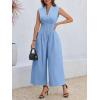 imageCicy Bell Womens V Neck Casual Dressy Jumpsuits Smocked Zip Up Sleeveless Wide Leg Jumpsuit Summer Teacher Work OutfitSky Blue