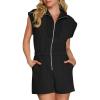 imageCicy Bell Womens Casual Cap Sleeve Rompers Textured Zip Up Collared Short Jumpsuit Elastic Waist Summer OutfitBlack