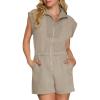 imageCicy Bell Womens Casual Cap Sleeve Rompers Textured Zip Up Collared Short Jumpsuit Elastic Waist Summer OutfitKhaki