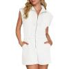 imageCicy Bell Womens Casual Cap Sleeve Rompers Textured Zip Up Collared Short Jumpsuit Elastic Waist Summer OutfitWhite