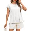 imageCicy Bell Womens Summer Peplum Blouse Casual Dressy Cap Sleeve Pleated Tops Ribbed Knit Crew Neck ShirtsWhite
