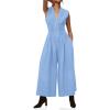 imageCicy Bell Womens V Neck Casual Dressy Jumpsuits Smocked Zip Up Sleeveless Wide Leg Jumpsuit Summer Teacher Work OutfitSky Blue