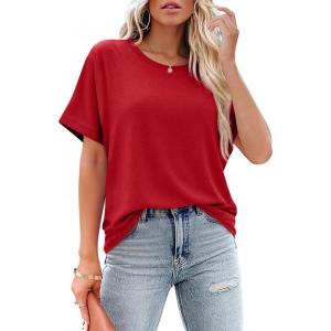 imageCicy Bell Womens Oversized Tshirts Summer Casual Short Sleeve Round Neck Tops Loose Fit Basic Tee ShirtsDark Red