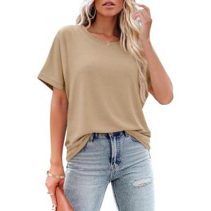 imageCicy Bell Womens Oversized Tshirts Summer Casual Short Sleeve Round Neck Tops Loose Fit Basic Tee ShirtsKhaki