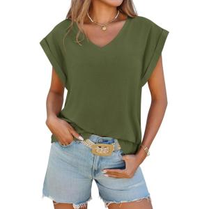 imageCicy Bell Womens Summer Cap Sleeve T Shirts Casual V Neck Tops Loose Fit Basic TeesArmy Green