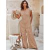 imageCicy Bell Womens Casual Striped Jumpsuits Summer Cap Sleeve Wide Leg Jumper Romper Button Down Travel Beach OutfitsBeige