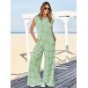 imageCicy Bell Womens Casual Striped Jumpsuits Summer Cap Sleeve Wide Leg Jumper Romper Button Down Travel Beach OutfitsGreen