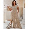 imageCicy Bell Womens Casual Striped Jumpsuits Summer Cap Sleeve Wide Leg Jumper Romper Button Down Travel Beach OutfitsKhaki