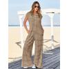 imageCicy Bell Womens Casual Striped Jumpsuits Summer Cap Sleeve Wide Leg Jumper Romper Button Down Travel Beach OutfitsKhaki