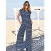 imageCicy Bell Womens Casual Striped Jumpsuits Summer Cap Sleeve Wide Leg Jumper Romper Button Down Travel Beach OutfitsNavy