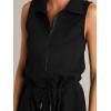 imageCicy Bell Womens Casual Zip Up Jumpsuits Sleeveless Summer Workout Romper Drawstring Elastic Waist Loose Fit OutfitsBlack