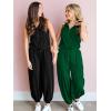 imageCicy Bell Womens Casual Zip Up Jumpsuits Sleeveless Summer Workout Romper Drawstring Elastic Waist Loose Fit OutfitsDark Green